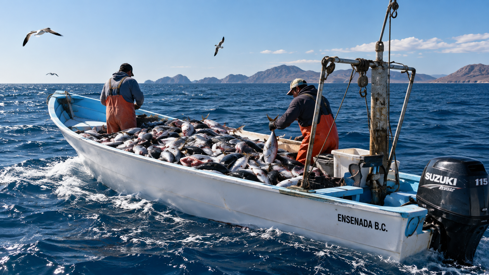 Fishermen working at sea